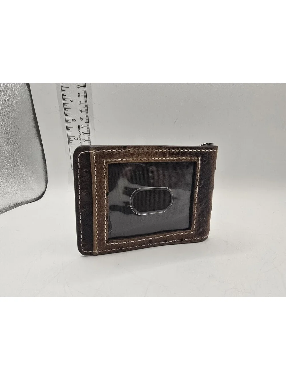 Ariat® Men's Floral Embossed Ostrich Brown Bi-Fold Wallet W/ Money Clip